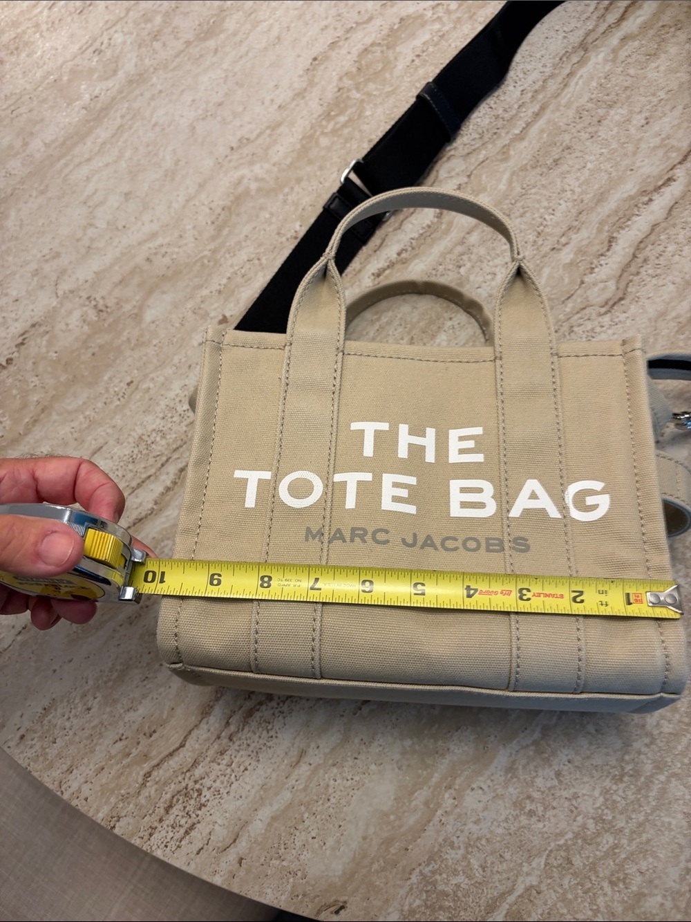 Marc Jacobs Small Beige Canvas 'The Tote Bag' with Black Strap - Picture 10 of 12
